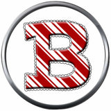 Candy Cane Strype Christmas Monogram Alphabet Letter For Winter Holidays 18MM - 20MM Snap Charm Jewelry