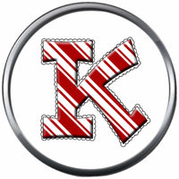 Candy Cane Strype Christmas Monogram Alphabet Letter For Winter Holidays 18MM - 20MM Snap Charm Jewelry