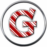 Candy Cane Strype Christmas Monogram Alphabet Letter For Winter Holidays 18MM - 20MM Snap Charm Jewelry