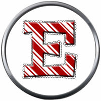 Candy Cane Strype Christmas Monogram Alphabet Letter For Winter Holidays 18MM - 20MM Snap Charm Jewelry