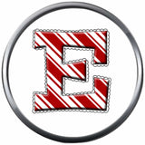 Candy Cane Strype Christmas Monogram Alphabet Letter For Winter Holidays 18MM - 20MM Snap Charm Jewelry