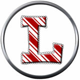 Candy Cane Strype Christmas Monogram Alphabet Letter For Winter Holidays 18MM - 20MM Snap Charm Jewelry