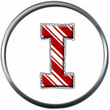 Candy Cane Strype Christmas Monogram Alphabet Letter For Winter Holidays 18MM - 20MM Snap Charm Jewelry