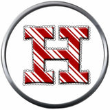 Candy Cane Strype Christmas Monogram Alphabet Letter For Winter Holidays 18MM - 20MM Snap Charm Jewelry