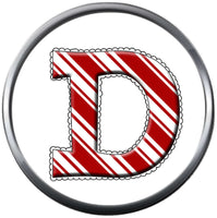 Candy Cane Strype Christmas Monogram Alphabet Letter For Winter Holidays 18MM - 20MM Snap Charm Jewelry