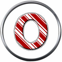 Candy Cane Strype Christmas Monogram Alphabet Letter For Winter Holidays 18MM - 20MM Snap Charm Jewelry