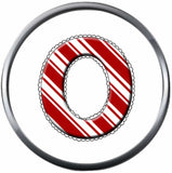 Candy Cane Strype Christmas Monogram Alphabet Letter For Winter Holidays 18MM - 20MM Snap Charm Jewelry