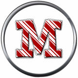 Candy Cane Strype Christmas Monogram Alphabet Letter For Winter Holidays 18MM - 20MM Snap Charm Jewelry