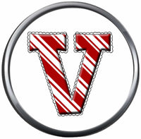 Candy Cane Strype Christmas Monogram Alphabet Letter For Winter Holidays 18MM - 20MM Snap Charm Jewelry