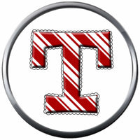 Candy Cane Strype Christmas Monogram Alphabet Letter For Winter Holidays 18MM - 20MM Snap Charm Jewelry