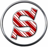 Candy Cane Strype Christmas Monogram Alphabet Letter For Winter Holidays 18MM - 20MM Snap Charm Jewelry