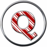 Candy Cane Strype Christmas Monogram Alphabet Letter For Winter Holidays 18MM - 20MM Snap Charm Jewelry