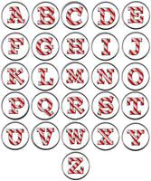 Candy Cane Strype Christmas Monogram Alphabet Letter For Winter Holidays 18MM - 20MM Snap Charm Jewelry