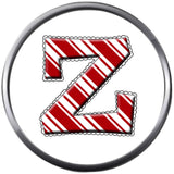 Candy Cane Strype Christmas Monogram Alphabet Letter For Winter Holidays 18MM - 20MM Snap Charm Jewelry