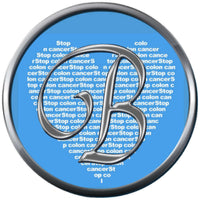 Monogram Alphabet Silver Letter Blue Heart Background Stop Colon Cancer Survivor Cure By Awareness 18MM - 20MM Snap Jewelry Charm