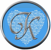 Monogram Alphabet Silver Letter Blue Heart Background Stop Colon Cancer Survivor Cure By Awareness 18MM - 20MM Snap Jewelry Charm