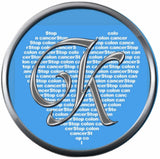 Monogram Alphabet Silver Letter Blue Heart Background Stop Colon Cancer Survivor Cure By Awareness 18MM - 20MM Snap Jewelry Charm