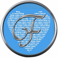 Monogram Alphabet Silver Letter Blue Heart Background Stop Colon Cancer Survivor Cure By Awareness 18MM - 20MM Snap Jewelry Charm