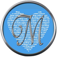 Monogram Alphabet Silver Letter Blue Heart Background Stop Colon Cancer Survivor Cure By Awareness 18MM - 20MM Snap Jewelry Charm