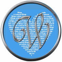 Monogram Alphabet Silver Letter Blue Heart Background Stop Colon Cancer Survivor Cure By Awareness 18MM - 20MM Snap Jewelry Charm