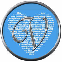Monogram Alphabet Silver Letter Blue Heart Background Stop Colon Cancer Survivor Cure By Awareness 18MM - 20MM Snap Jewelry Charm