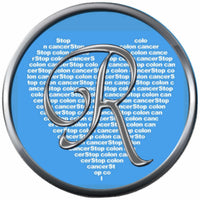 Monogram Alphabet Silver Letter Blue Heart Background Stop Colon Cancer Survivor Cure By Awareness 18MM - 20MM Snap Jewelry Charm