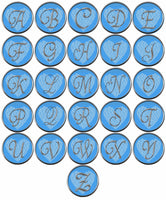 Monogram Alphabet Silver Letter Blue Heart Background Stop Colon Cancer Survivor Cure By Awareness 18MM - 20MM Snap Jewelry Charm