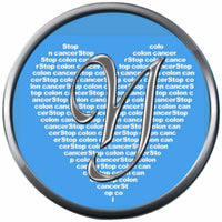 Monogram Alphabet Silver Letter Blue Heart Background Stop Colon Cancer Survivor Cure By Awareness 18MM - 20MM Snap Jewelry Charm