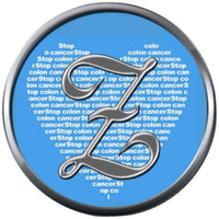 Monogram Alphabet Silver Letter Blue Heart Background Stop Colon Cancer Survivor Cure By Awareness 18MM - 20MM Snap Jewelry Charm