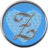 Monogram Alphabet Silver Letter Blue Heart Background Stop Colon Cancer Survivor Cure By Awareness 18MM - 20MM Snap Jewelry Charm