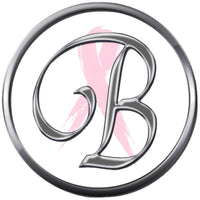 Monogram Alphabet Silver Letter Subtle Pink Breast Cancer Ribbon Survivor Cure By Awareness 18MM - 20MM Snap Jewelry Charm