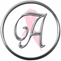 Monogram Alphabet Silver Letter Subtle Pink Breast Cancer Ribbon Survivor Cure By Awareness 18MM - 20MM Snap Jewelry Charm