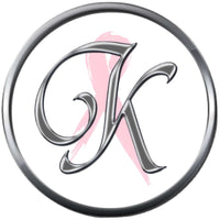 Monogram Alphabet Silver Letter Subtle Pink Breast Cancer Ribbon Survivor Cure By Awareness 18MM - 20MM Snap Jewelry Charm