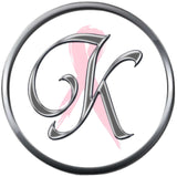 Monogram Alphabet Silver Letter Subtle Pink Breast Cancer Ribbon Survivor Cure By Awareness 18MM - 20MM Snap Jewelry Charm