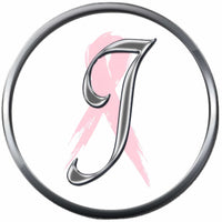 Monogram Alphabet Silver Letter Subtle Pink Breast Cancer Ribbon Survivor Cure By Awareness 18MM - 20MM Snap Jewelry Charm