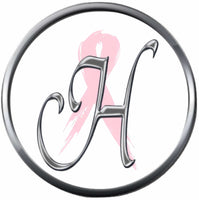 Monogram Alphabet Silver Letter Subtle Pink Breast Cancer Ribbon Survivor Cure By Awareness 18MM - 20MM Snap Jewelry Charm