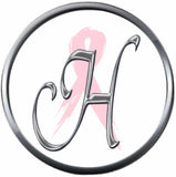 Monogram Alphabet Silver Letter Subtle Pink Breast Cancer Ribbon Survivor Cure By Awareness 18MM - 20MM Snap Jewelry Charm