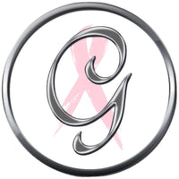 Monogram Alphabet Silver Letter Subtle Pink Breast Cancer Ribbon Survivor Cure By Awareness 18MM - 20MM Snap Jewelry Charm