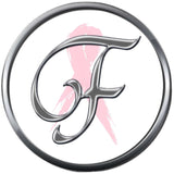 Monogram Alphabet Silver Letter Subtle Pink Breast Cancer Ribbon Survivor Cure By Awareness 18MM - 20MM Snap Jewelry Charm