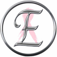 Monogram Alphabet Silver Letter Subtle Pink Breast Cancer Ribbon Survivor Cure By Awareness 18MM - 20MM Snap Jewelry Charm