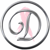 Monogram Alphabet Silver Letter Subtle Pink Breast Cancer Ribbon Survivor Cure By Awareness 18MM - 20MM Snap Jewelry Charm