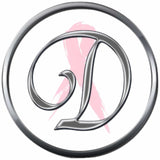 Monogram Alphabet Silver Letter Subtle Pink Breast Cancer Ribbon Survivor Cure By Awareness 18MM - 20MM Snap Jewelry Charm