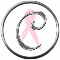 Monogram Alphabet Silver Letter Subtle Pink Breast Cancer Ribbon Survivor Cure By Awareness 18MM - 20MM Snap Jewelry Charm