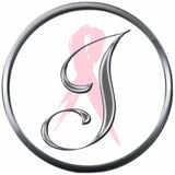 Monogram Alphabet Silver Letter Subtle Pink Breast Cancer Ribbon Survivor Cure By Awareness 18MM - 20MM Snap Jewelry Charm