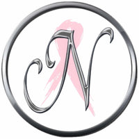 Monogram Alphabet Silver Letter Subtle Pink Breast Cancer Ribbon Survivor Cure By Awareness 18MM - 20MM Snap Jewelry Charm
