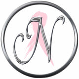Monogram Alphabet Silver Letter Subtle Pink Breast Cancer Ribbon Survivor Cure By Awareness 18MM - 20MM Snap Jewelry Charm