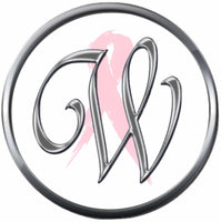Monogram Alphabet Silver Letter Subtle Pink Breast Cancer Ribbon Survivor Cure By Awareness 18MM - 20MM Snap Jewelry Charm