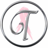 Monogram Alphabet Silver Letter Subtle Pink Breast Cancer Ribbon Survivor Cure By Awareness 18MM - 20MM Snap Jewelry Charm
