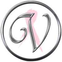 Monogram Alphabet Silver Letter Subtle Pink Breast Cancer Ribbon Survivor Cure By Awareness 18MM - 20MM Snap Jewelry Charm