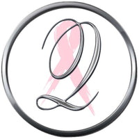 Monogram Alphabet Silver Letter Subtle Pink Breast Cancer Ribbon Survivor Cure By Awareness 18MM - 20MM Snap Jewelry Charm